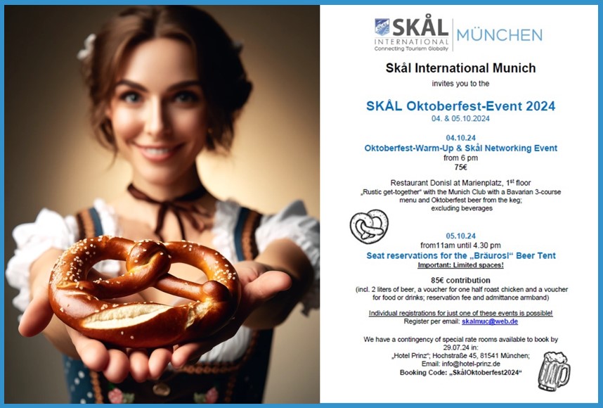 A wide studio portrait capturing a close-up festive Oktoberfest scene, focusing on a person offering a large pretzel (kringla). The person is dressed in traditional Bavarian attire with intricate details visible on the dirndl or lederhosen. The portrait is set against a soft, neutral studio background that enhances the subject. The lighting is warm and highlights the friendly, inviting expression of the person and the texture of the pretzel. This image encapsulates a moment of hospitality and joy during Oktoberfest, formatted in a wide, horizontal layout.